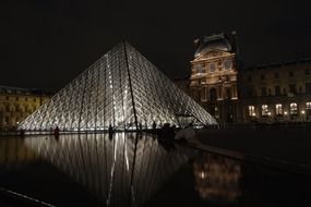 louvre pyramid at night, france, paris