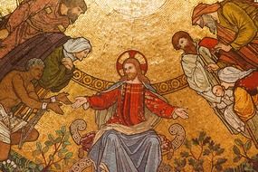 jesus among people, mosaic in church, usa, Massachusetts, cambridge
