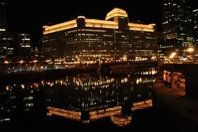 the night reflection in the river of the cityscape Chicago