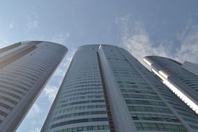 low angle view of three high-rise buildings at sky