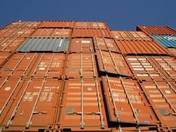 stacked shipping containers, low angle view