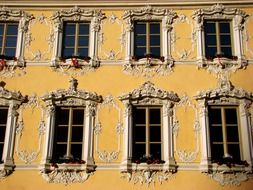 two rows of windows on baroque facade, germany, wurzburg