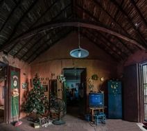 christmas tree in vintage interior