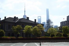 brick building with small garden in shanghai