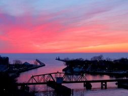 gorgeous sunset at michigan lake, usa