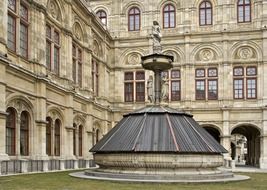 covered fountain in courtyard of opera house, austria, vienna