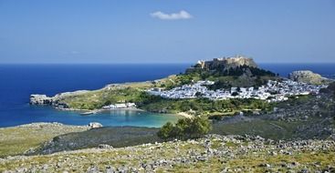 village at sea, scenic landscape, greece, rhodes, lindos