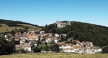 old village at medieval Château de La Rochepot, france, burgundy