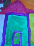 watercolor children painting of colorful house