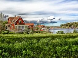 village at lake, sweden, alno