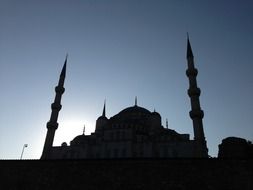 Blue Mosque, silhouette at evening sky, turkey, istanbul