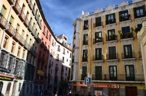 stone carved facade of old building in city, spain, madrid