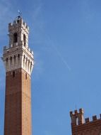 Torre del Mangia, medieval tower at sky, italy, tuscany, siena