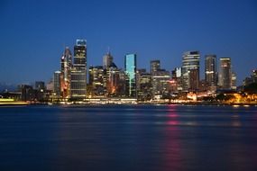 night skyline of harbour and city, australia, sydney