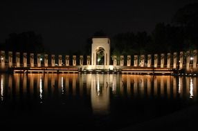 Night view of the World War II Memorial in Washington, DC