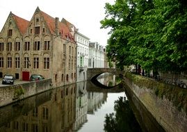 bridge across canal in medieval town, belgium, bruges