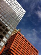 diagonal low angeles view of colorful modern facades