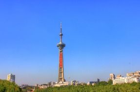 Jiangsu Nanjing TV Tower at sky in city, china, nanjing