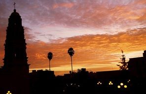 silhouette of Purificación church in city at sunset sky, mexico, zacatecas, fresnillo