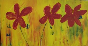 red flowers, acrylic painting on wall