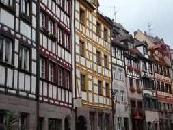 colorful facades of truss buildings in germany in nuremberg