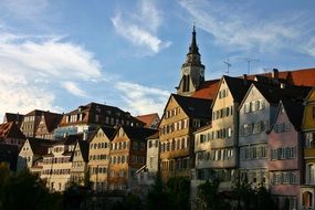 church tower among aged houses, germany, tÃ¼bingen