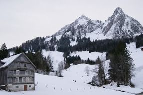 building at scenic snowy mountains, switzerland
