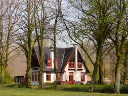 old house among trees at spring, netherlands