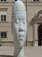 Awilda, young girl's head, modern sculpture on square, austria, salzburg