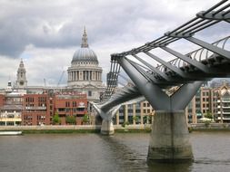 low angle view of millennium bridge at city, uk, england, london