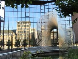 walkway at glass facade in city, germany, frankfurt