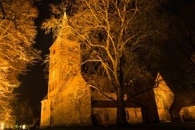 night photograph of old church