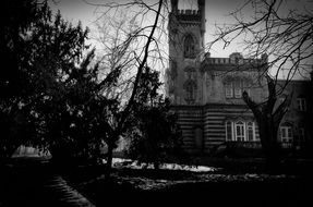 old building with tower at winter