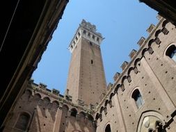 Torre del Mangia, bell tower at church walls, italy, siena