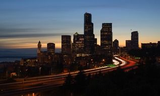 View of the skyscrapers of the night Seattle