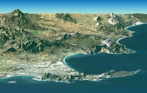 aerial view of mountains on coast, south africa, cape of good hope