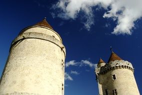 towers of medieval castle at sky, france, Blandy-les-Tours