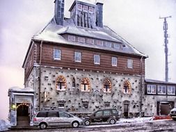 cafe in picturesque building at winter, germany, schwartenberg