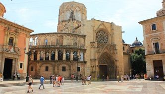 gothic Saint Mary's Cathedral on square, spain, valencia