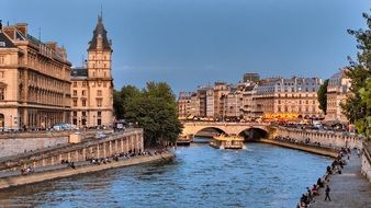 pont michel, historical bridge across seine river in city, france, paris