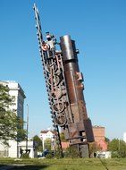 metal monument to a steam train