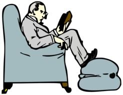 old man sitting on sofa reading book as an illustration