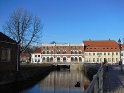 moat of old water mill in town, denmark, funen, nyborg