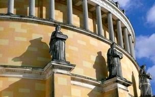 sculptures at facade of neoclasical building, befreiungshalle, germany, kelheim