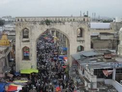 Crowds of people in old part of the city