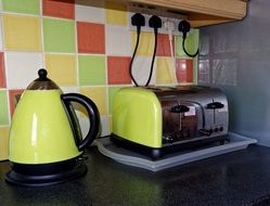 toaster and kettle on counter in kitchen