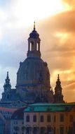 frauenkirche steeple at gorgeous sunset sky, germany, dresden