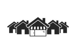 shop building in village, black and white icon