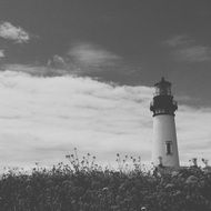black and white photo of a lighthouse
