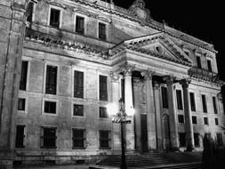 street lanterns in front of town hall at night, spain, salamanca